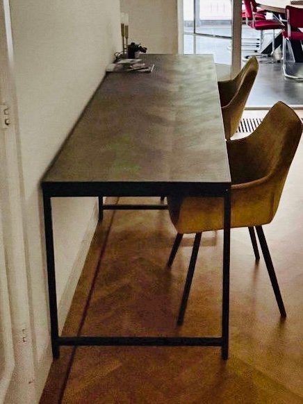 Zwarte tafel loods 5 met metalen frame, Ophalen, Groen, Gebruikt, Hout