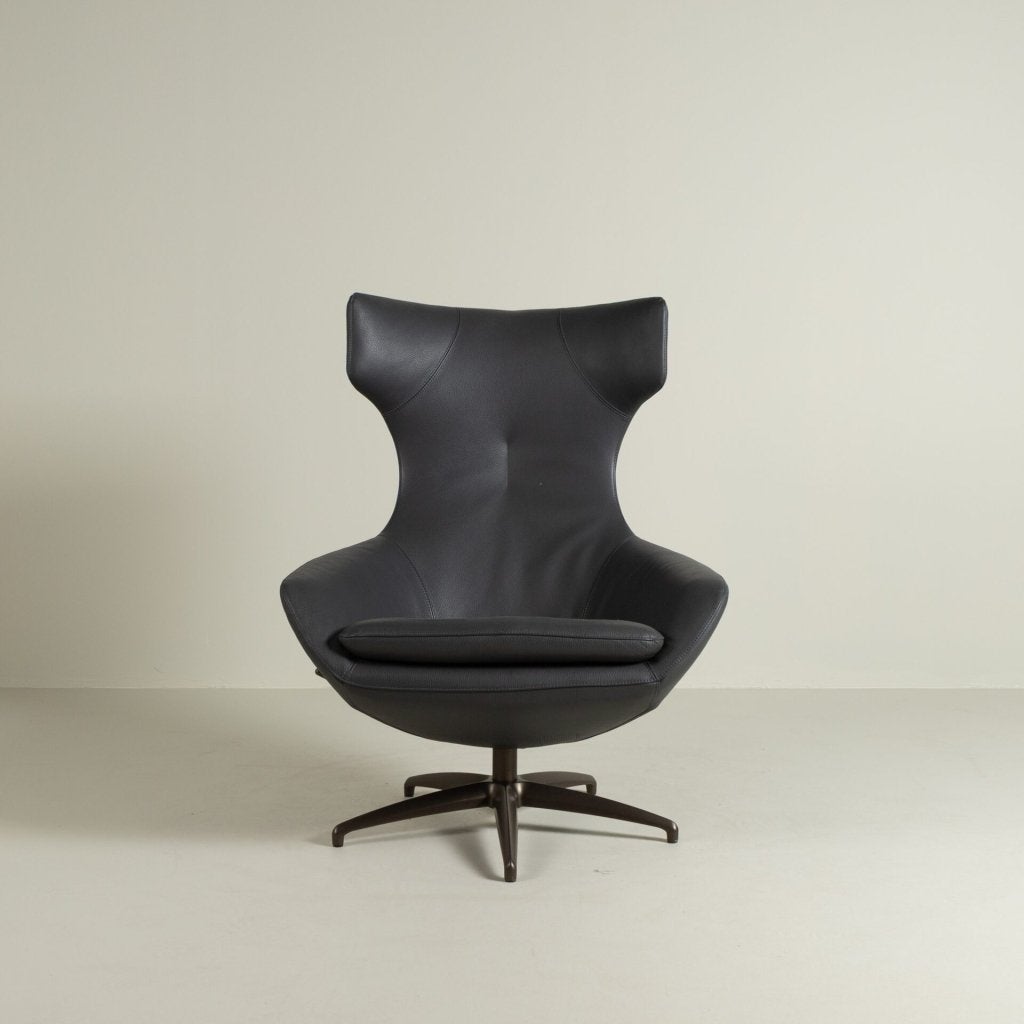 Leolux Caruzzo Fauteuil Donkergrijs Leer, Niet ingevuld, Leolux, Niet ingevuld, 75 tot 100 cm