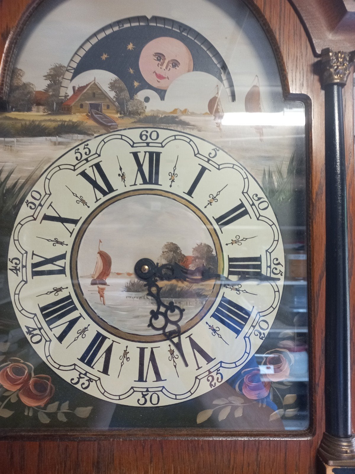 Antieke Friese Staartklok met Maanstand en Bellen, Ophalen