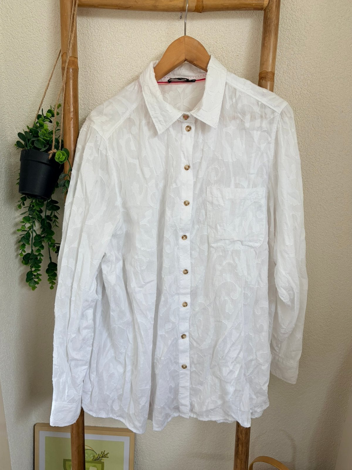 Yesta witte katoenen blouse maat 50, Ophalen of Verzenden, Zo goed als nieuw, Wit, Blouse of Tuniek
