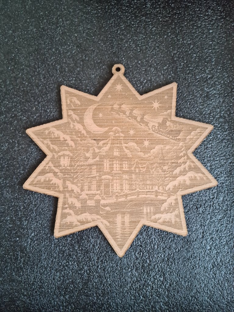 Houten kerstster met wintertafereel - ca 20cm, Diversen, Ophalen of Verzenden, Nieuw