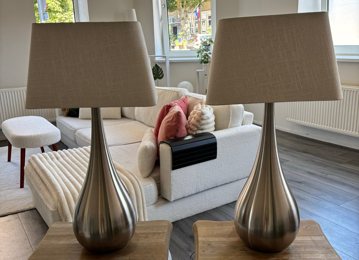 Moderne tafellampen met 3 lichtstanden en touchscreen, Beige, Dimbaar, Ophalen of Verzenden, Metaal