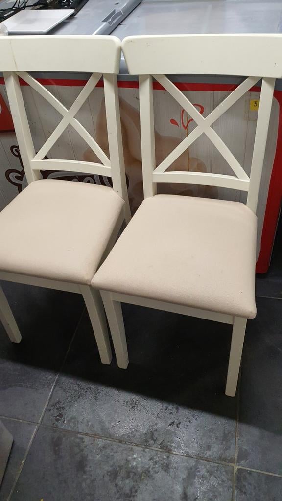 Set van 2 INGOLF eetkamerstoelen met stoffen zitting, Twee, Wit, Ophalen of Verzenden, Zo goed als nieuw