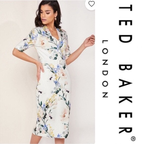 Ted Baker elegante jurk mooie pasteltinten print Ted3=38, Maat 38/40 (M), Nieuw, Onder de knie, Meerkleurig