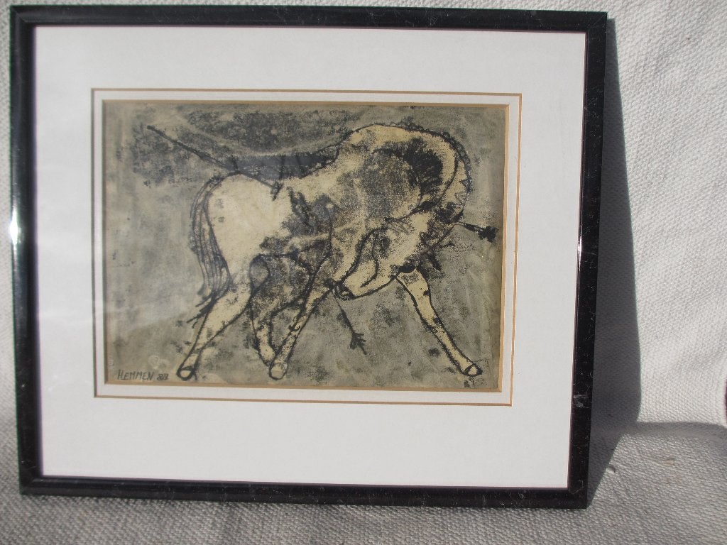 HANS LEMMEN MONOTYPE[uniek kunstwerk 1988], Ophalen of Verzenden, Overige techniek, Dieren en Natuur, Ingelijst