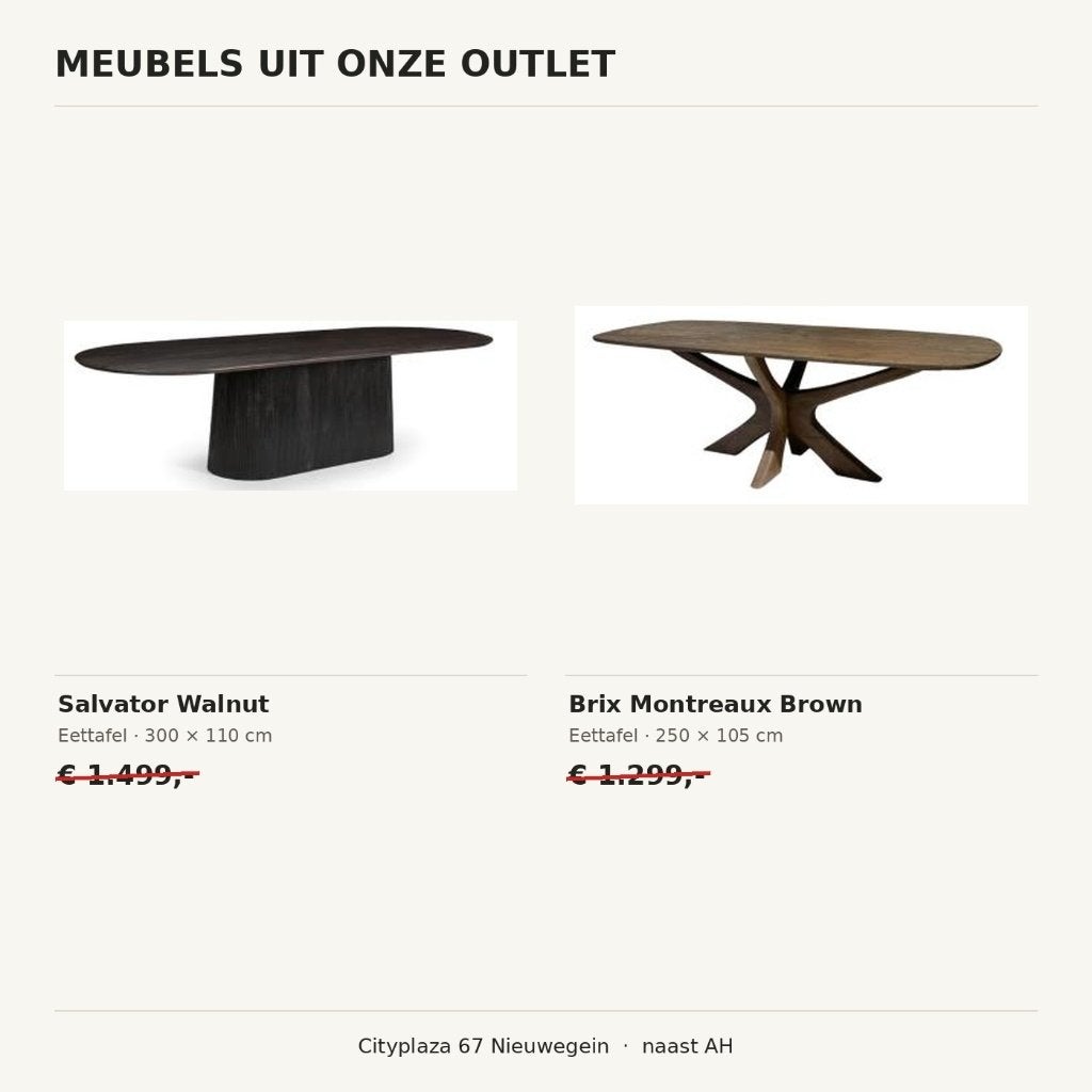 MEGA OPRUIMING EETTAFELS | 30-80% KORTING | NIEUWEGEIN