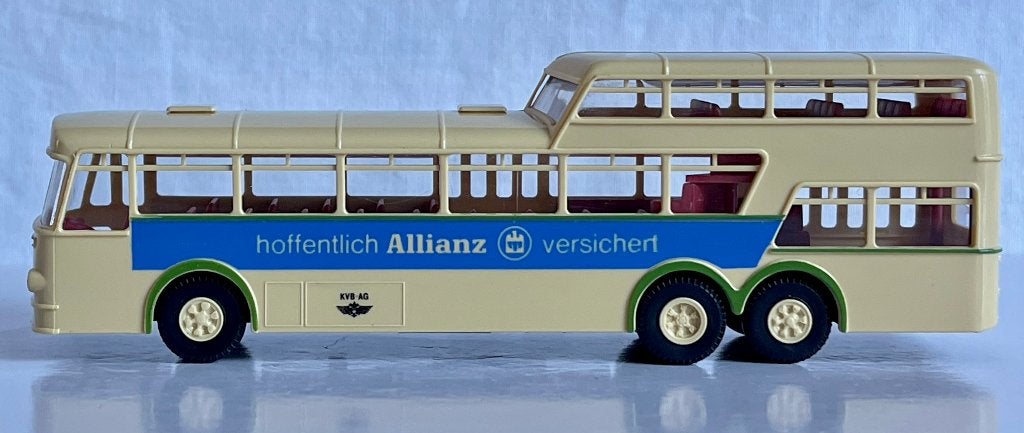 Brekina: Büssing 1 1/2 dekker Hoffentlich Allianz versichert, Ophalen of Verzenden, Zo goed als nieuw, Bus of Vrachtwagen, Brekina