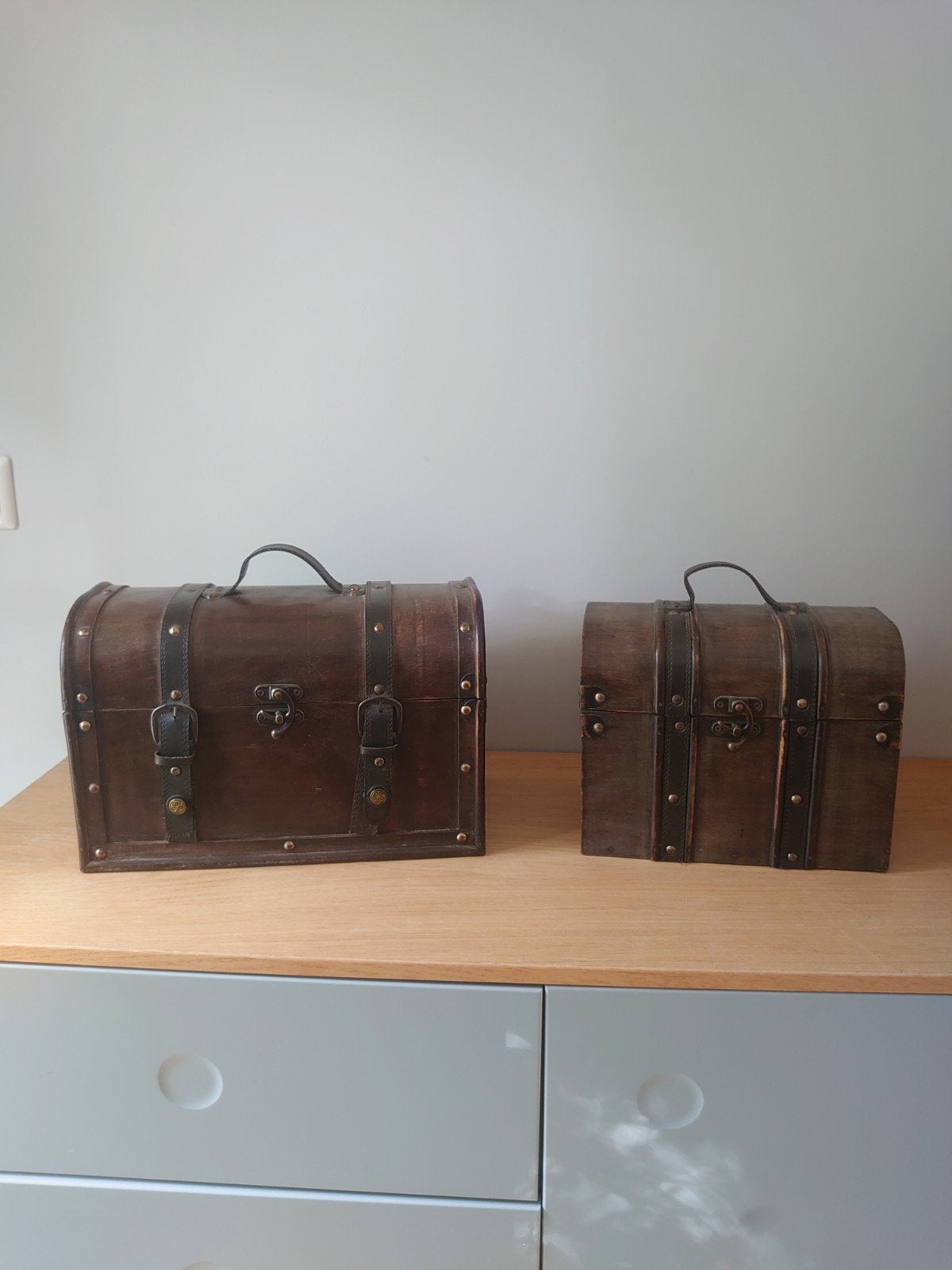 Decoratieve vintage schatkisten van hout en leer, Antiek en Kunst, Ophalen
