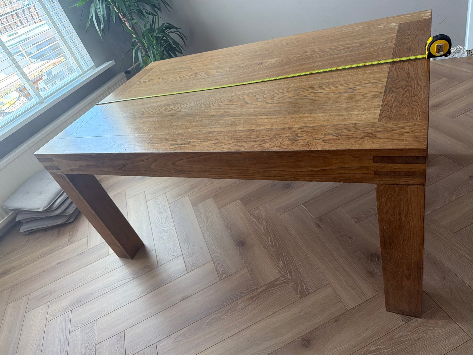 Robuuste massief eikenhouten eettafel Goossens (opknapper), Ophalen, Gebruikt, 50 tot 100 cm, 100 tot 150 cm