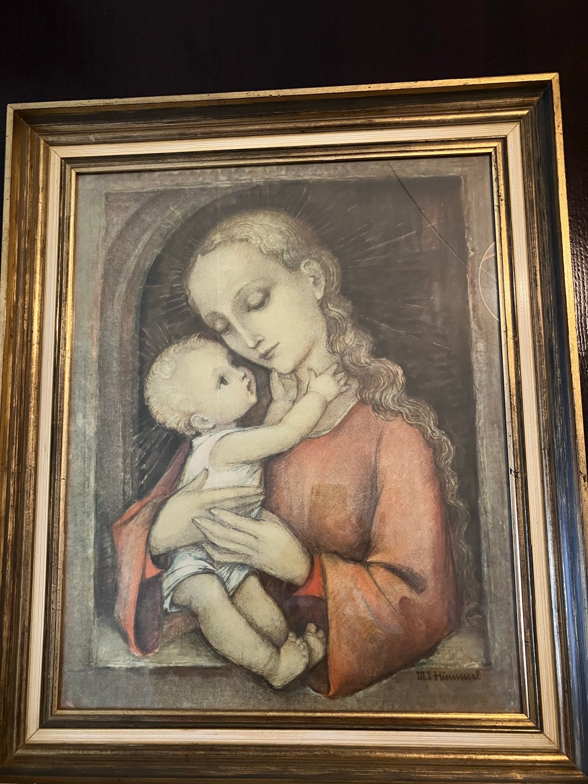 Klassiek schilderij: Madonna met kind (M.I. Hummel), Antiek en Kunst, Portret of Personen, Klassiek, Print, Papier