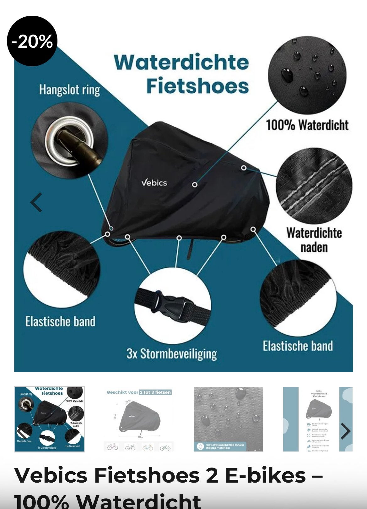 Vebics Fietshoes 100% waterdicht voor 2 E-bikes / 3 Fietsen, Ophalen of Verzenden, Zo goed als nieuw
