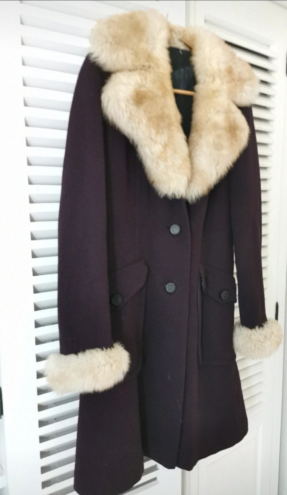 prachtige jaren 70 model wollen coat 38, Maat 38/40 (M), Paars, Ophalen of Verzenden, Zo goed als nieuw