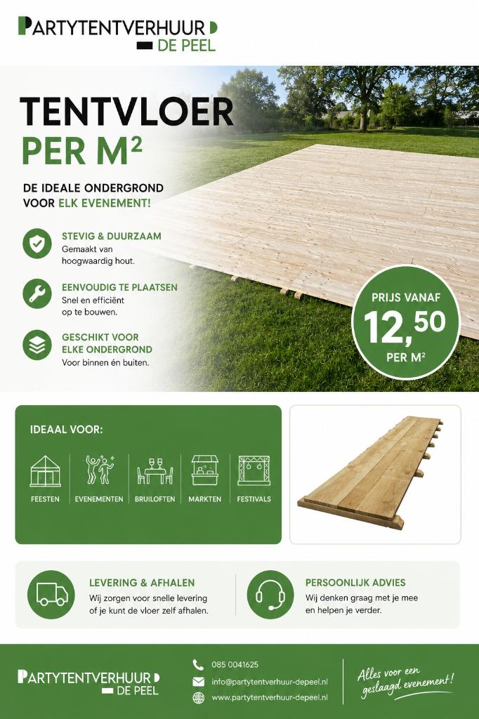 Tentvloer huren vanaf €12,50 per m² | Stevig & professioneel, 50 tot 150 cm, N.v.t., Nieuw, Ophalen of Verzenden