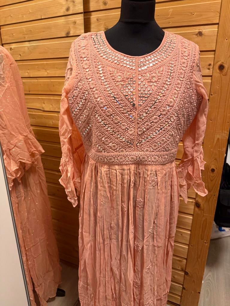 Indiase pak Anarkali L/XL lange top, broek en sjaal, Overige kleuren, Maat 42/44 (L), Ophalen of Verzenden, Zo goed als nieuw