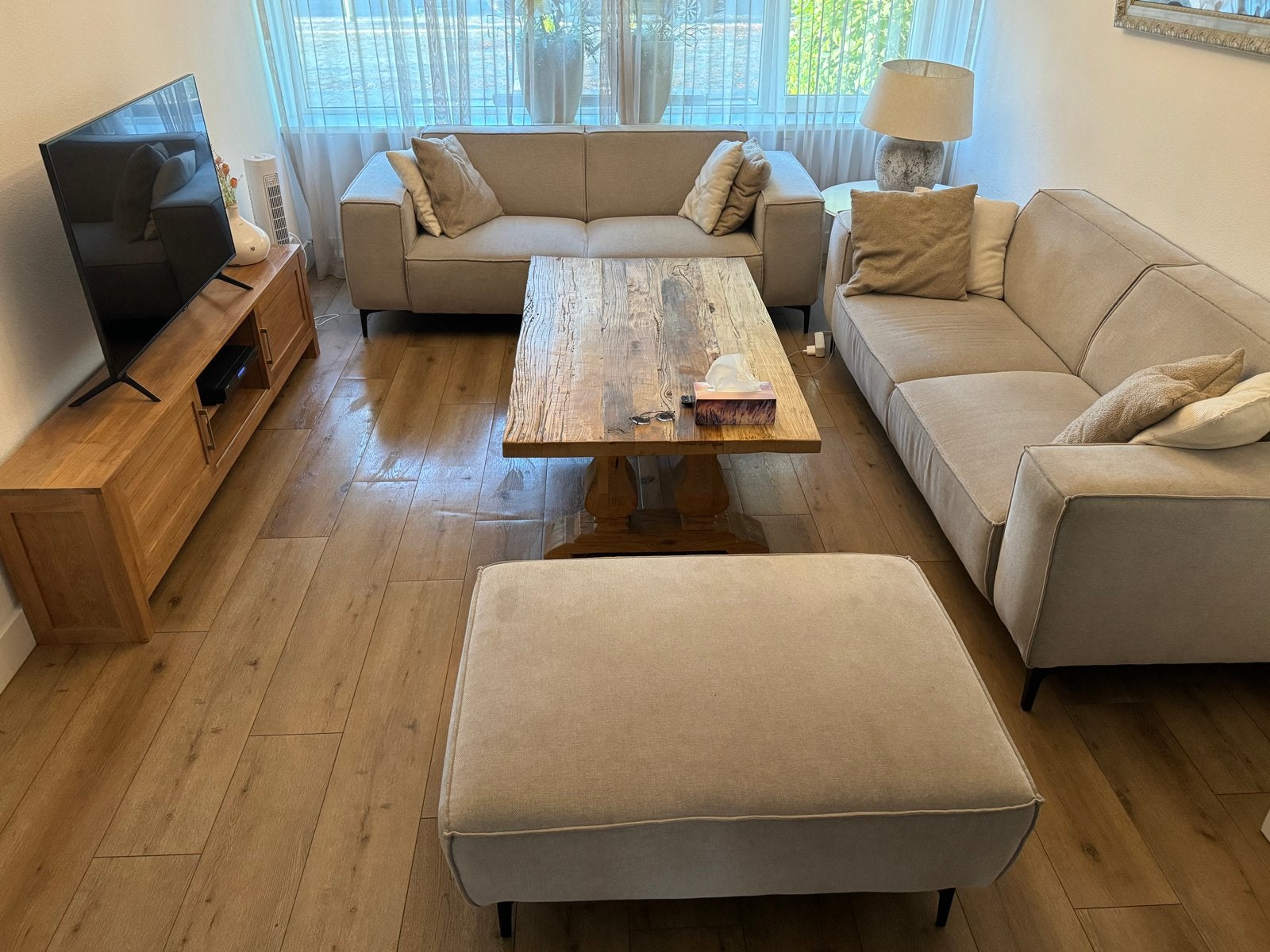 set meubels – bank, kast, tafel, eettafel en stoelen, 200 cm of meer, Zo goed als nieuw, 25 tot 50 cm, Overige houtsoorten
