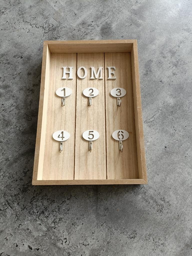 Houten sleutelrekje "HOME" met 6 haken, Ophalen of Verzenden, Zo goed als nieuw