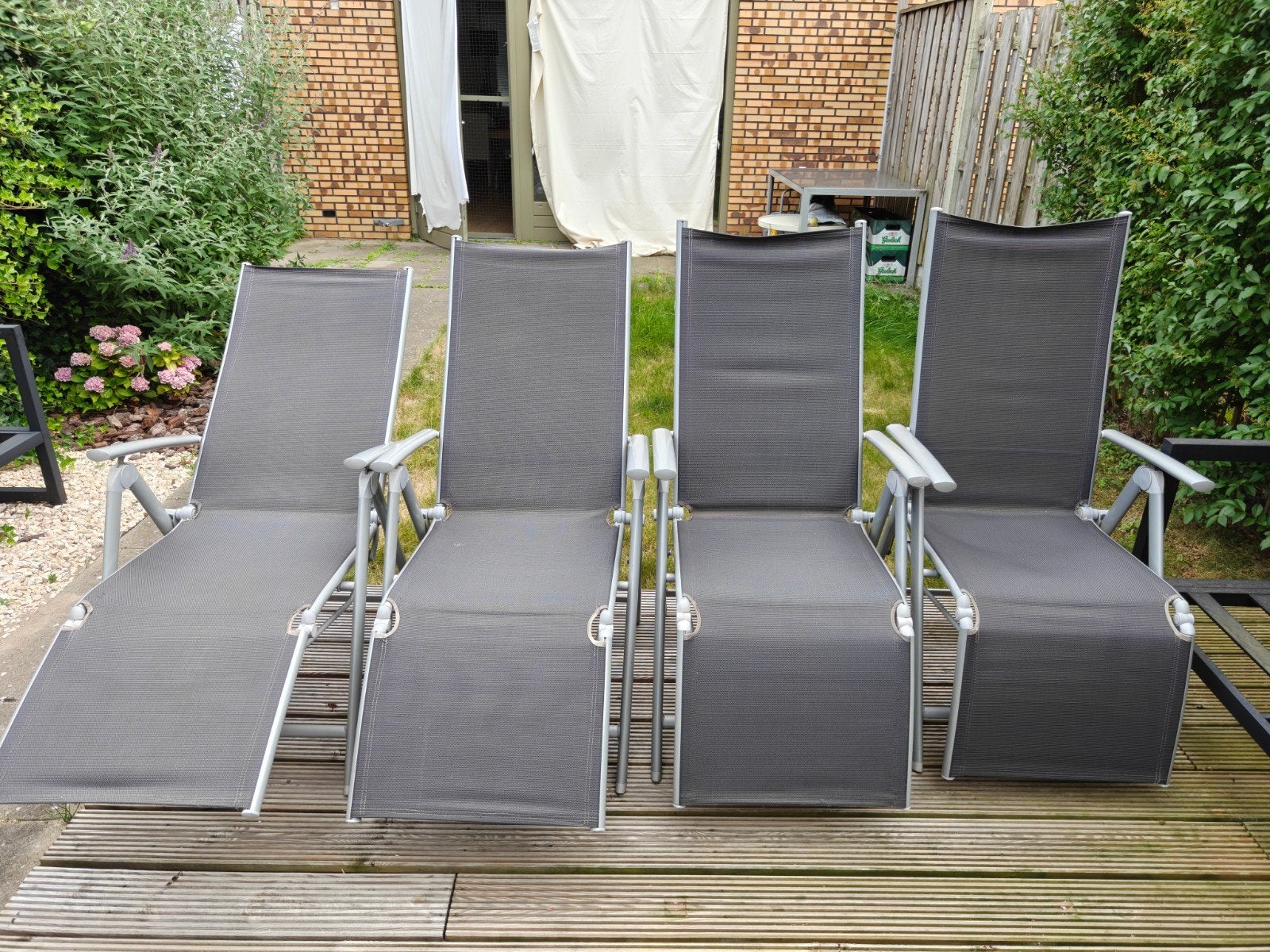 Inklapbare verstelbare tuinstoelen (van zit tot lig), Ophalen, Gebruikt, Verstelbaar