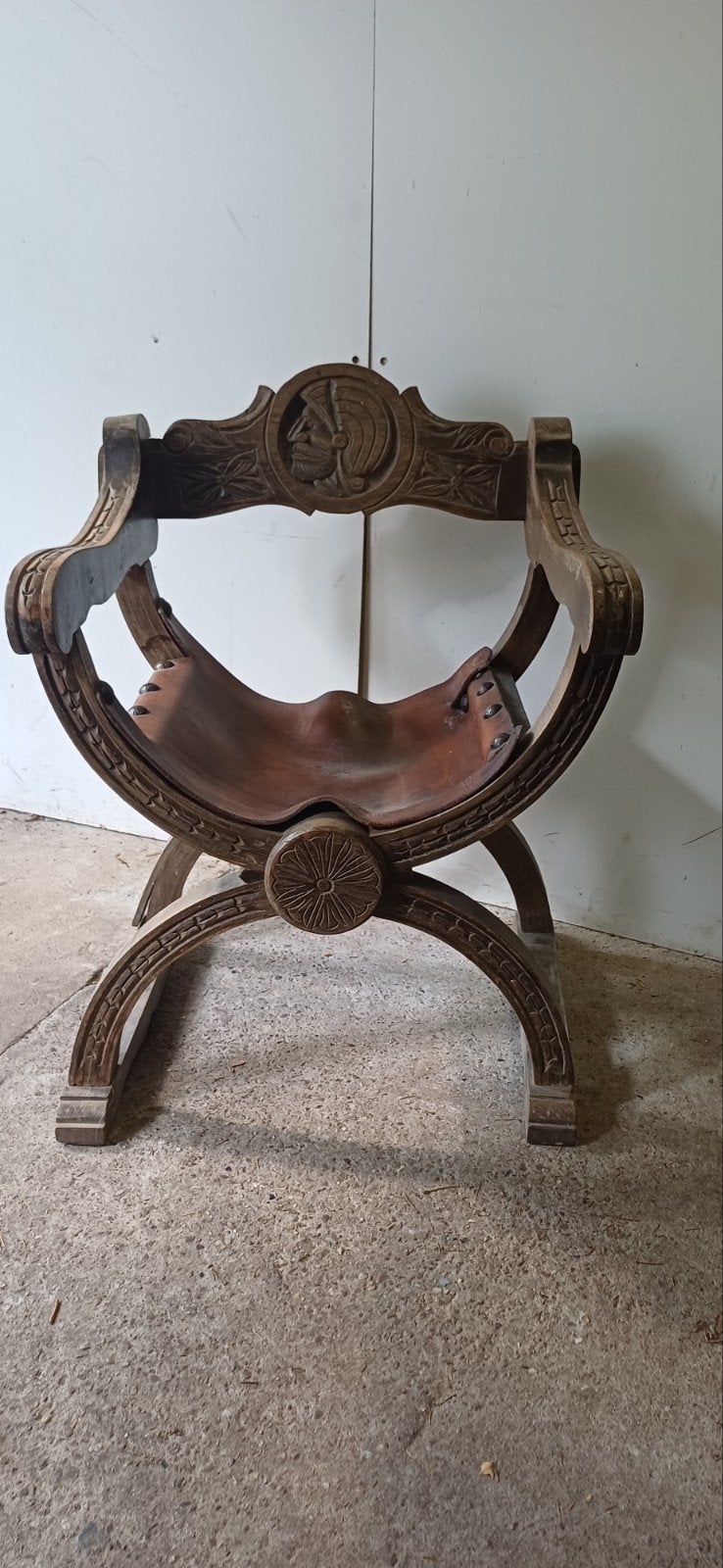 vintage savonarola romijnse stoel met leer, Ophalen, Gebruikt
