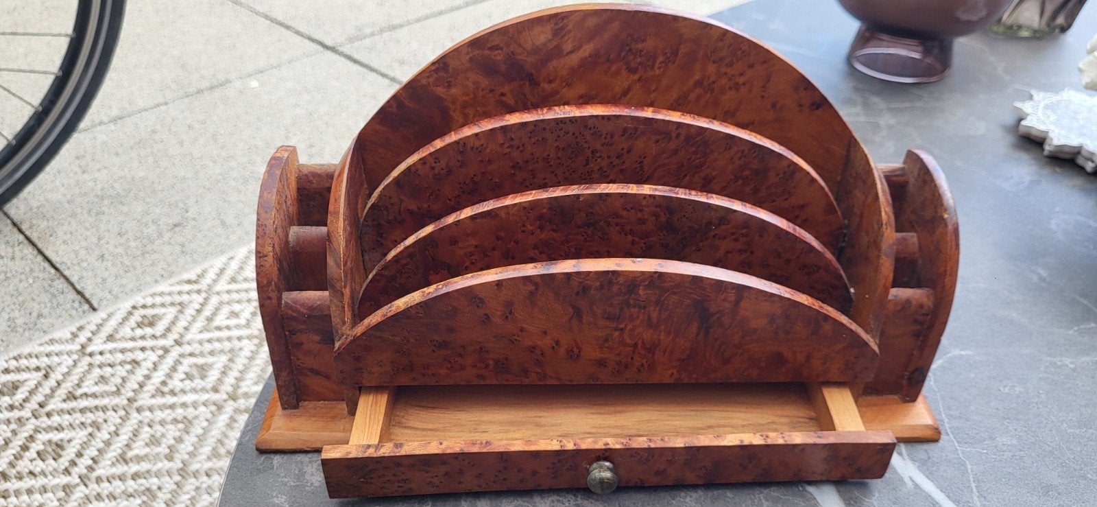 Vintage Burl Houten Bureau Organizer met Lade, Ophalen of Verzenden
