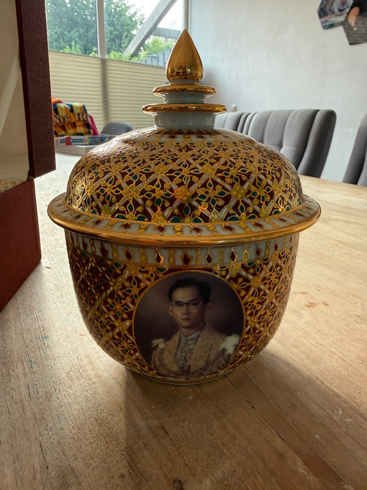 Handbeschilderde Thaise porseleinen pot met deksel, Ophalen of Verzenden