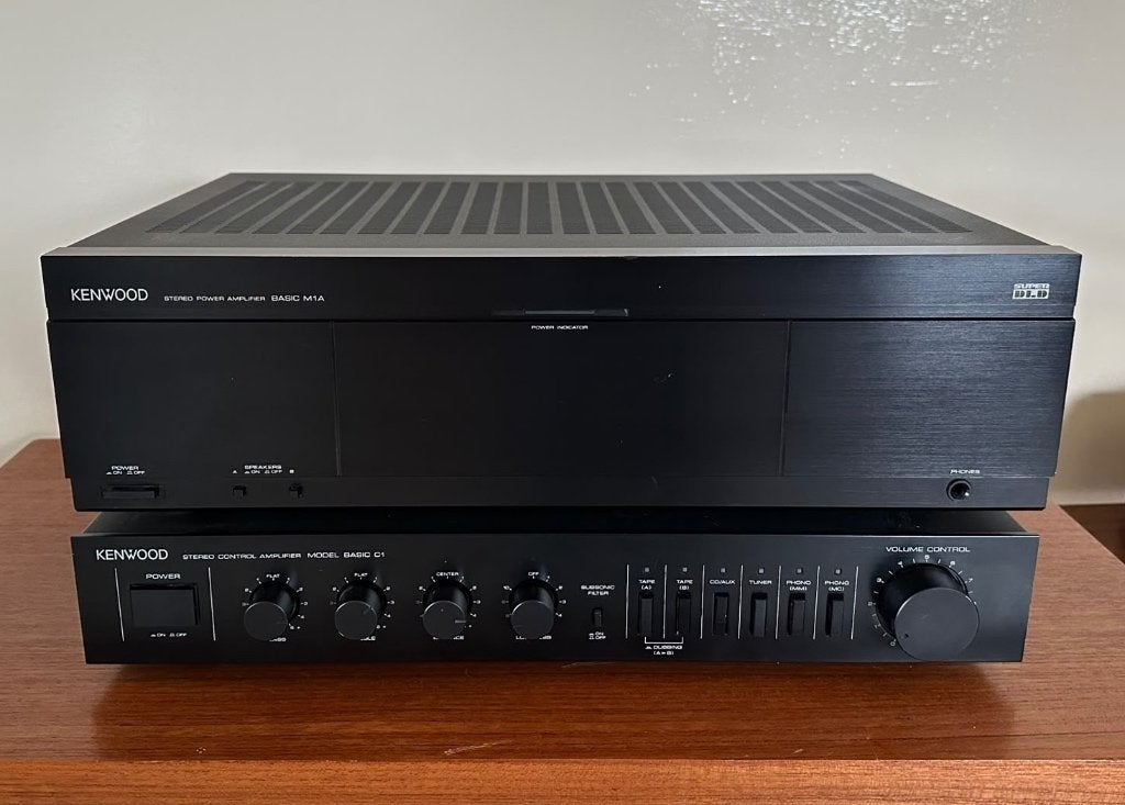 Kenwood Basic C1 voorversterker + M1A eindversterker vintage, Gebruikt, 60 tot 120 watt, Stereo, Ophalen