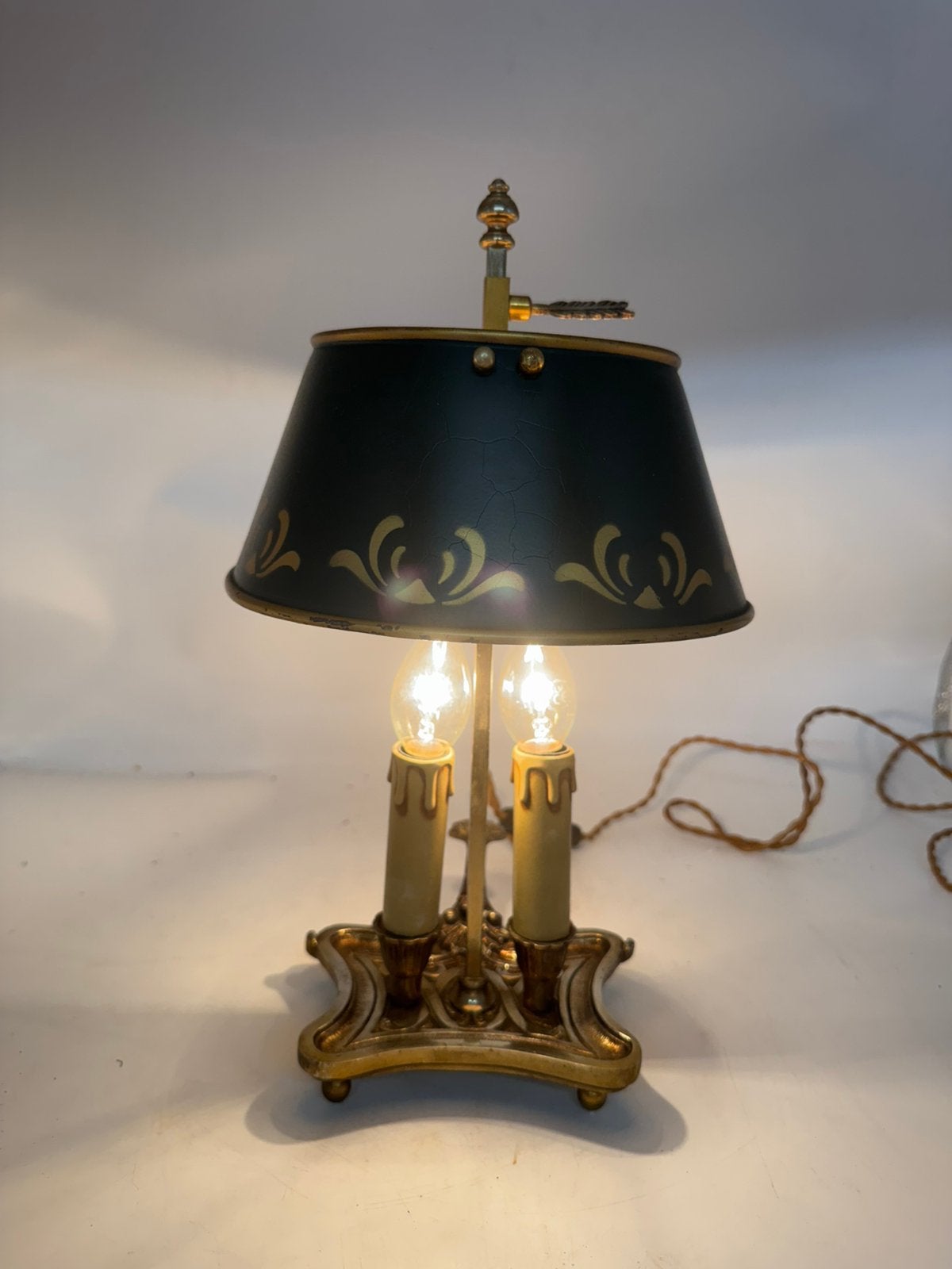 Bouillotte Lamp / Tafellamp – Messing met Groene Kap (39 cm), Ophalen of Verzenden