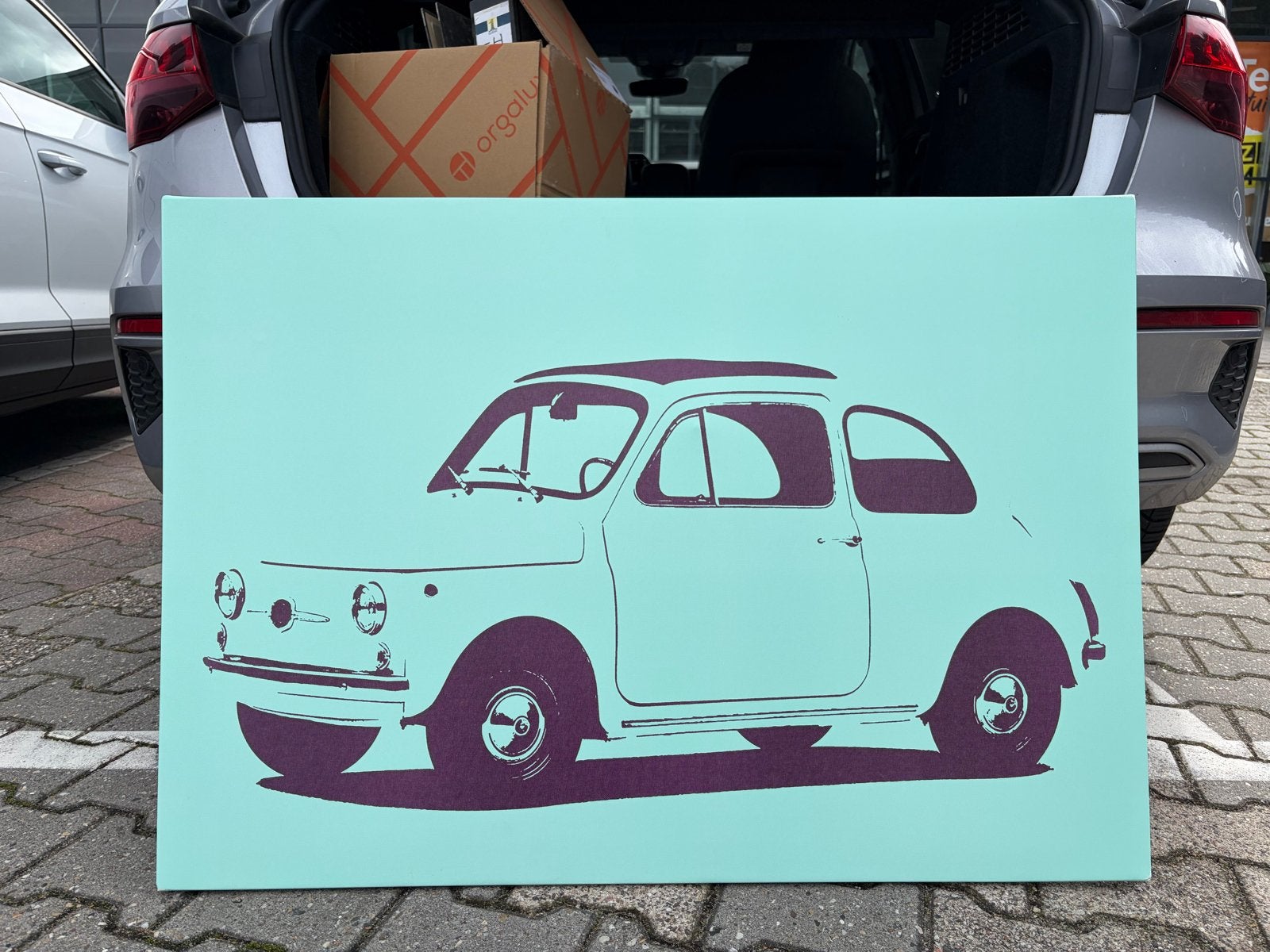 Linnen doek Fiat 500 voor kinderkamer - Gratis af te halen, Ophalen, 50 – 75, Gebruikt, Print