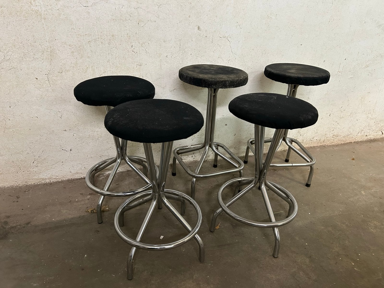 5x Vintage Krukjes - Opknappers met Suede Zitting, Ophalen, Gebruikt, Staal