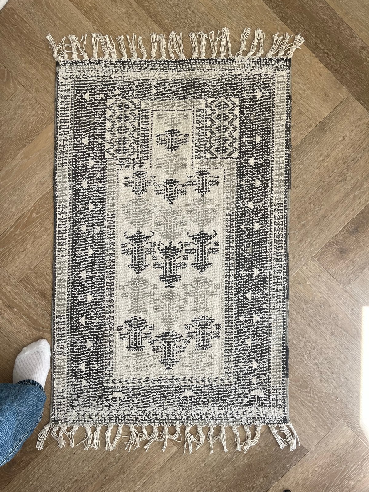 Zwart-wit vloerkleed met franjes HK living, Ophalen, 100 tot 150 cm, Zwart, 50 tot 100 cm