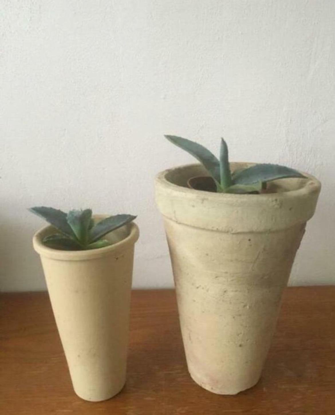 Vintage beige unieke bloempotten biologische kamerplanten, Ophalen, Rond, Binnen, Zo goed als nieuw