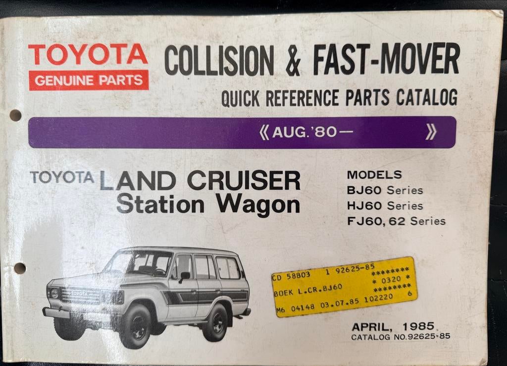 Toyota Land Cruiser BJ60 HJ60 FJ60 FJ62 onderdelencatalogus, Ophalen of Verzenden, Gebruikt, Toyota