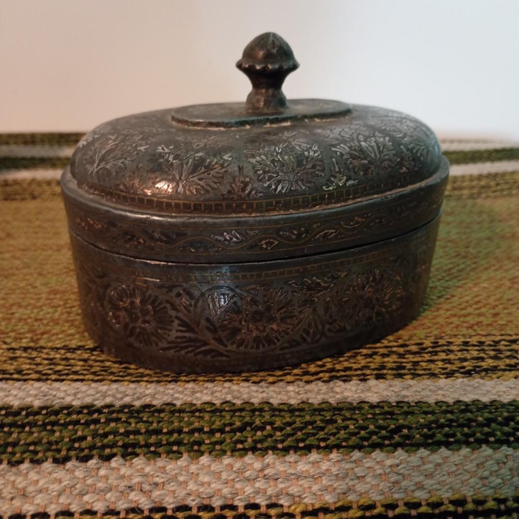 Antiek Bidriware Doosje - Zilver & Koper Inlegwerk, Antiek en Kunst, Ophalen of Verzenden