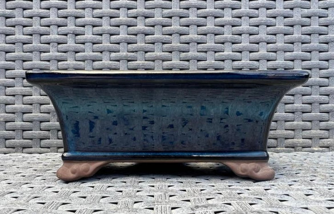 Bonsai schaal blauw geglazuurd Japans aardewerk 16x12,4x6,6, Ophalen of Verzenden, Zo goed als nieuw, Aardewerk, Rechthoekig