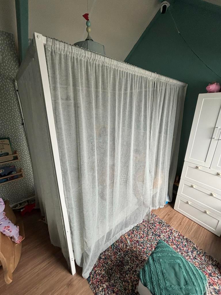 Vitarna bedframe met pegboard, matras en matrasbeschermers, Ophalen, Wit, Tweepersoons, 140 cm