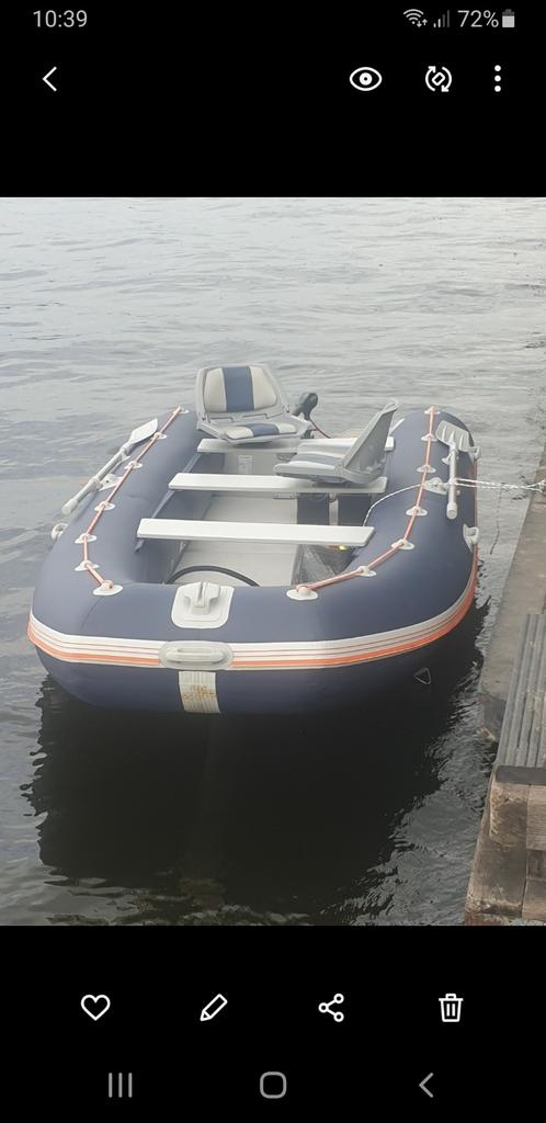 Kolibri opblaasboot met elektrische motor en V bodem, Elektrisch, Zo goed als nieuw, Hout, Minder dan 70 pk