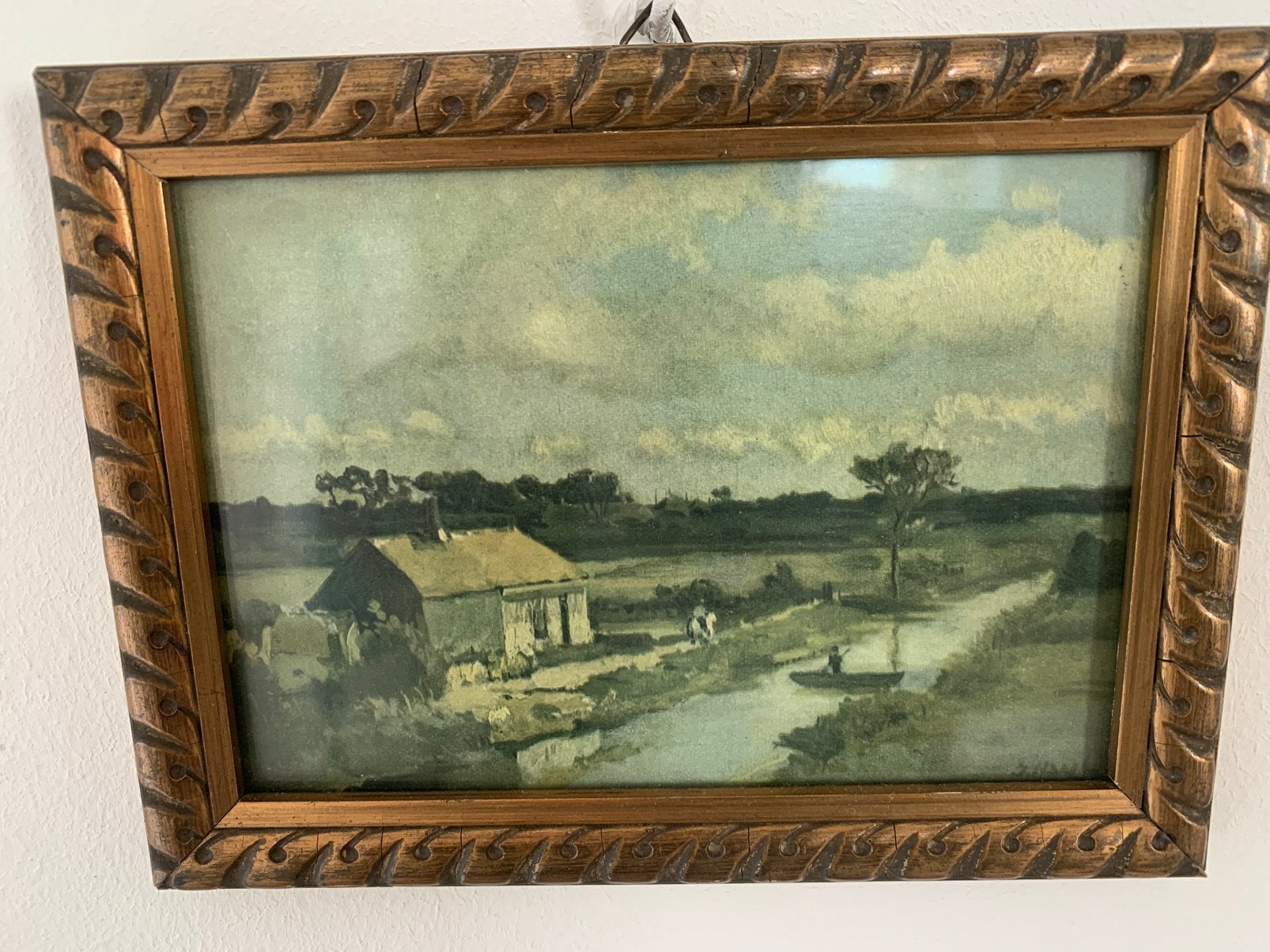 Oud klein prentje in authentieke lijst, 19 x 14 cm, Antiek en Kunst, Ophalen of Verzenden