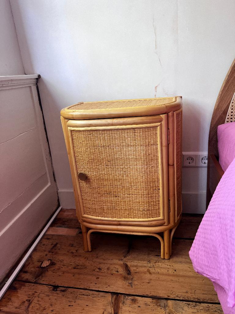 Nieuw La Redoute nachtkastje rotan/bamboe, Huis en Inrichting, Slaapkamer | Nachtkastjes, Nieuw, 45 tot 65 cm, Hout, 55 tot 70 cm