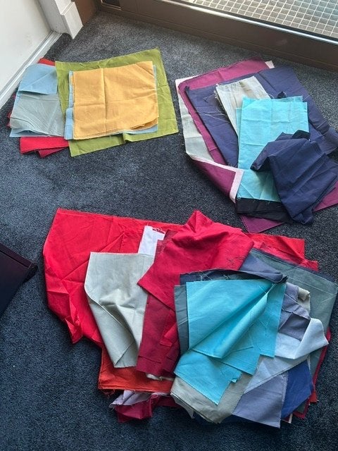 63 Stuks Losse stof coupons Allemaal 100% Katoen, Meerkleurig, Nieuw, Ophalen of Verzenden, 30 tot 120 cm