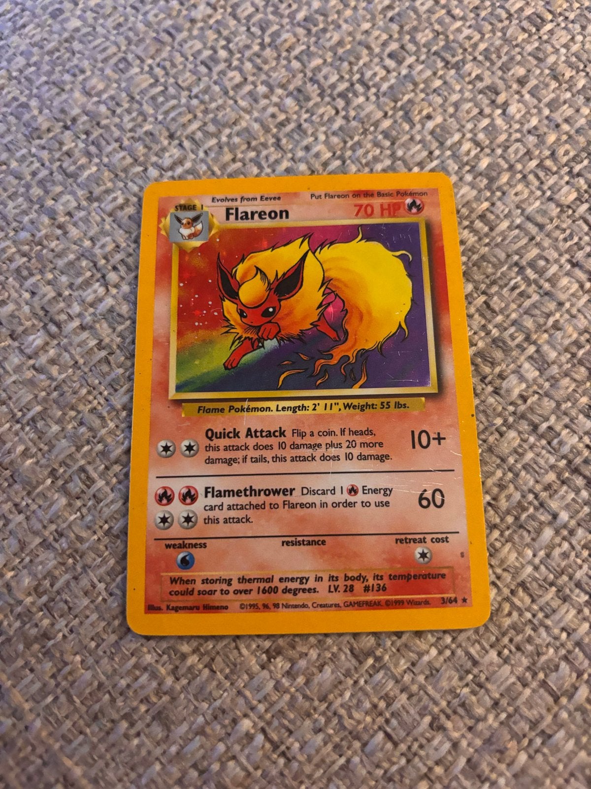 Pokémon Flareon 3/64 Holo Rare Vintage Kaart no symbol, Hobby en Vrije tijd, Ophalen of Verzenden, Gebruikt, Losse kaart, Foil