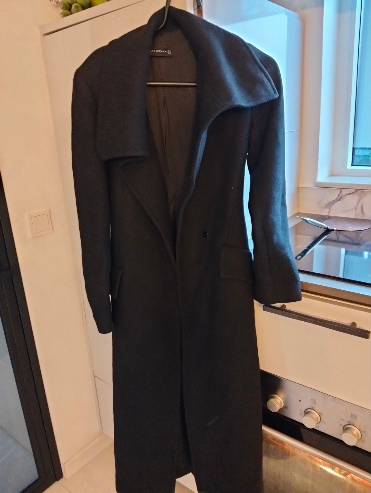 Zara Woman lange zwarte wollen jas zgan maat s/xs, Zwart, Ophalen of Verzenden, Zo goed als nieuw, Maat 34 (XS) of kleiner