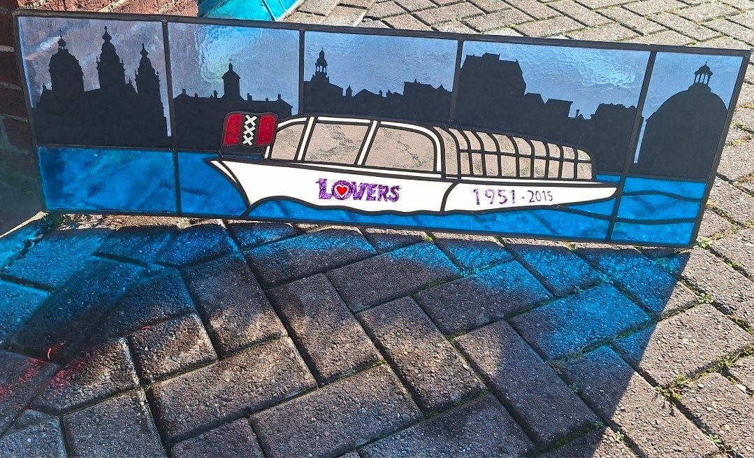 EXCLUSIEF 3-luik Glas in Lood Amsterdam (Ex-Café Delirium), Antiek en Kunst, Ophalen