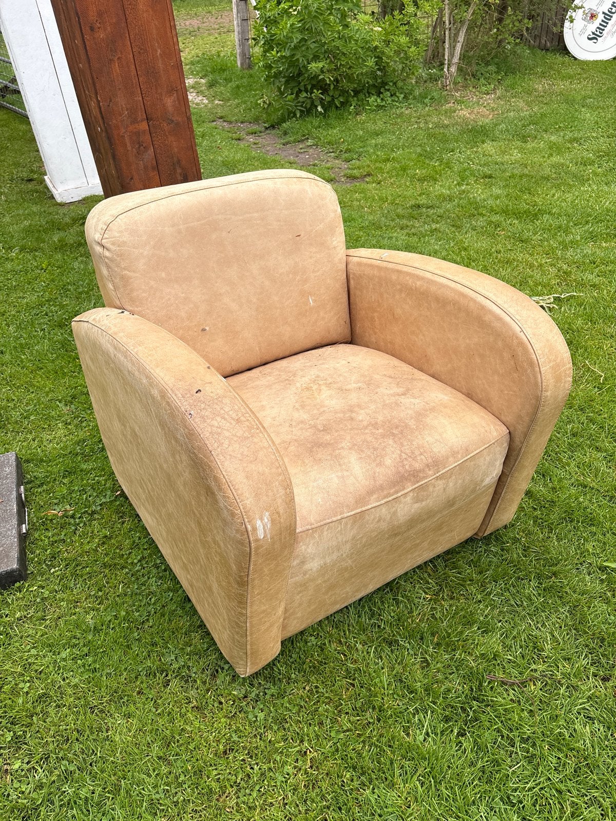 4 kalfslederen Vintage fauteuils, Ophalen, Gebruikt, Leer, 75 tot 100 cm
