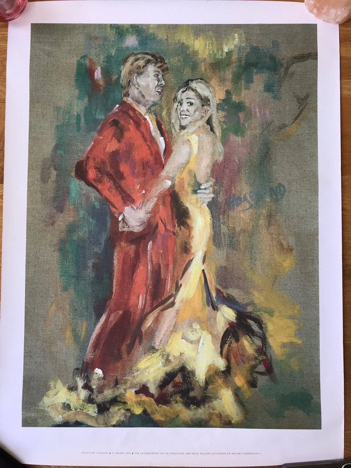 Poster Willem-Alexander en Maxima / Haagsche Courant, Verzamelen, Ophalen of Verzenden, Gebruikt, Nederland, Kaart, Foto of Prent