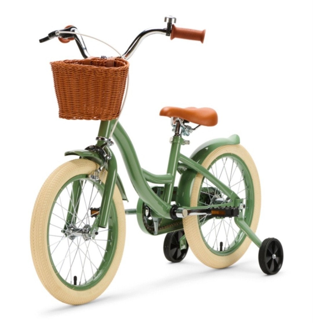 kinderfiets !Nieuw! 16 Inch Olijfgroen met Mandje, Zijwieltjes, 16 tot 20 inch, Nieuw, Ophalen of Verzenden