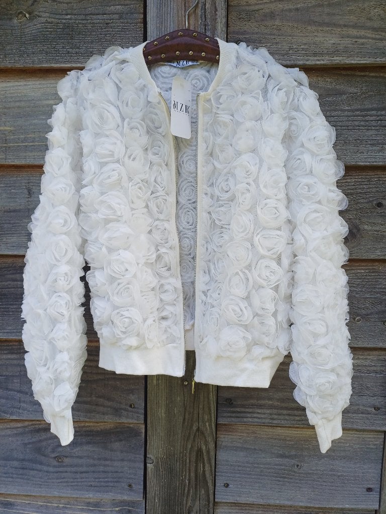Nieuwe bomber jas met bloemen, Maat 38/40 (M), Nieuw, Ophalen of Verzenden, Wit
