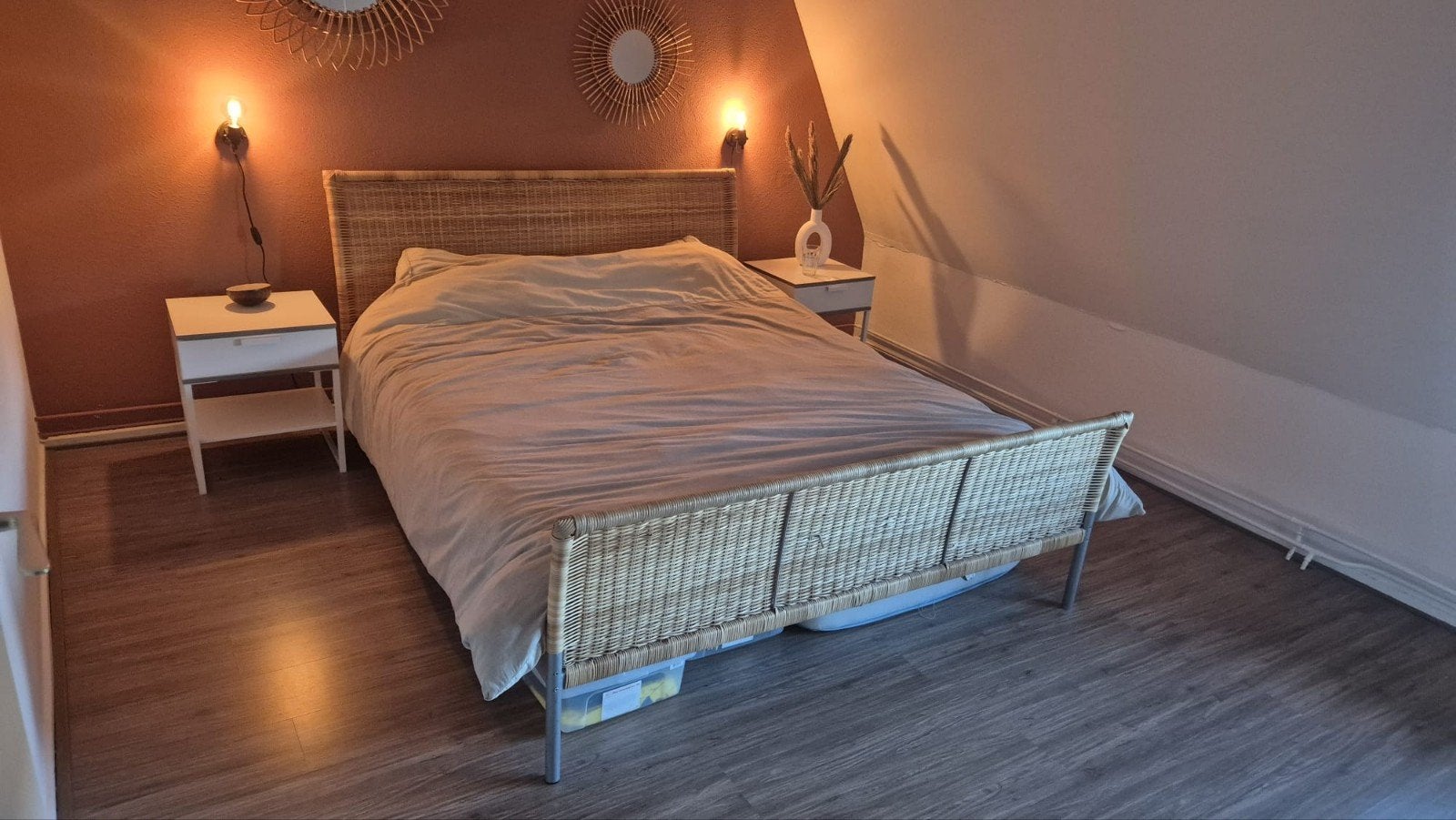 Rotan 2 persoons bed Ikea Dokka, Ophalen, Gebruikt, Overige materialen