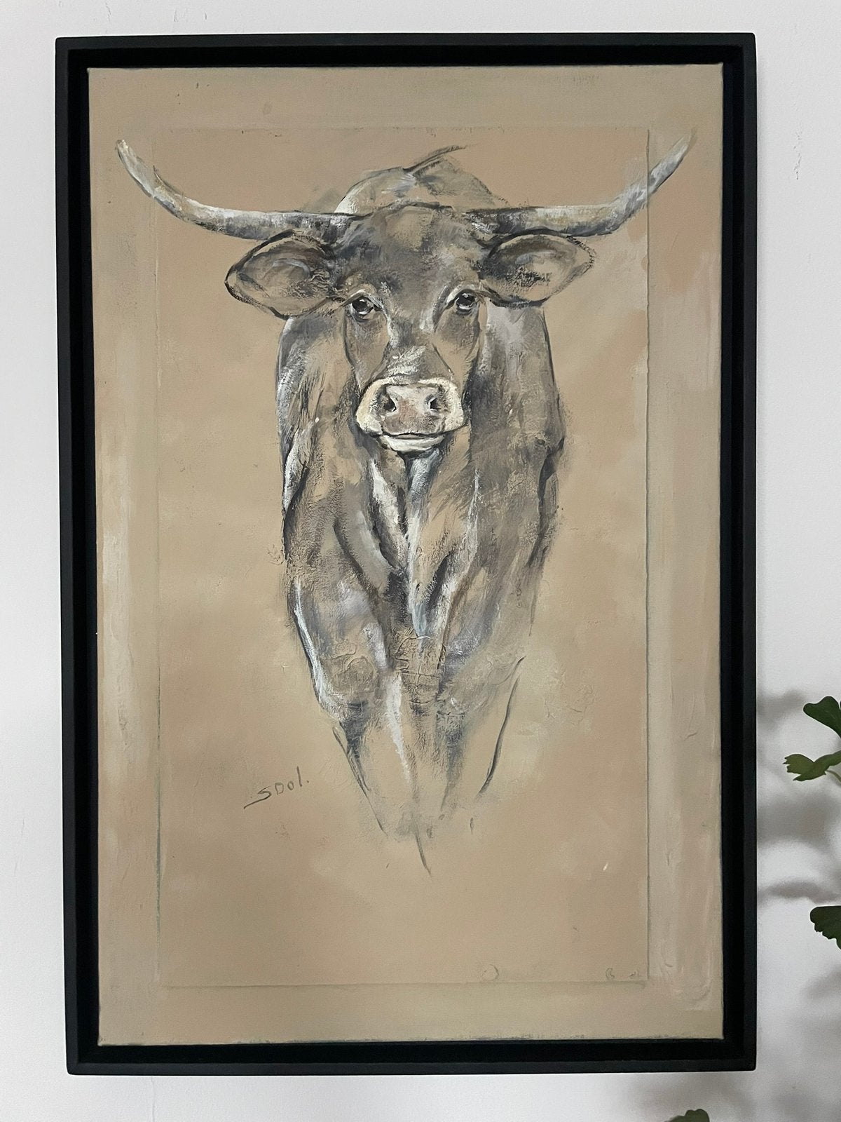 Schilderij Koe met grote horens 50x75cm, Ophalen of Verzenden