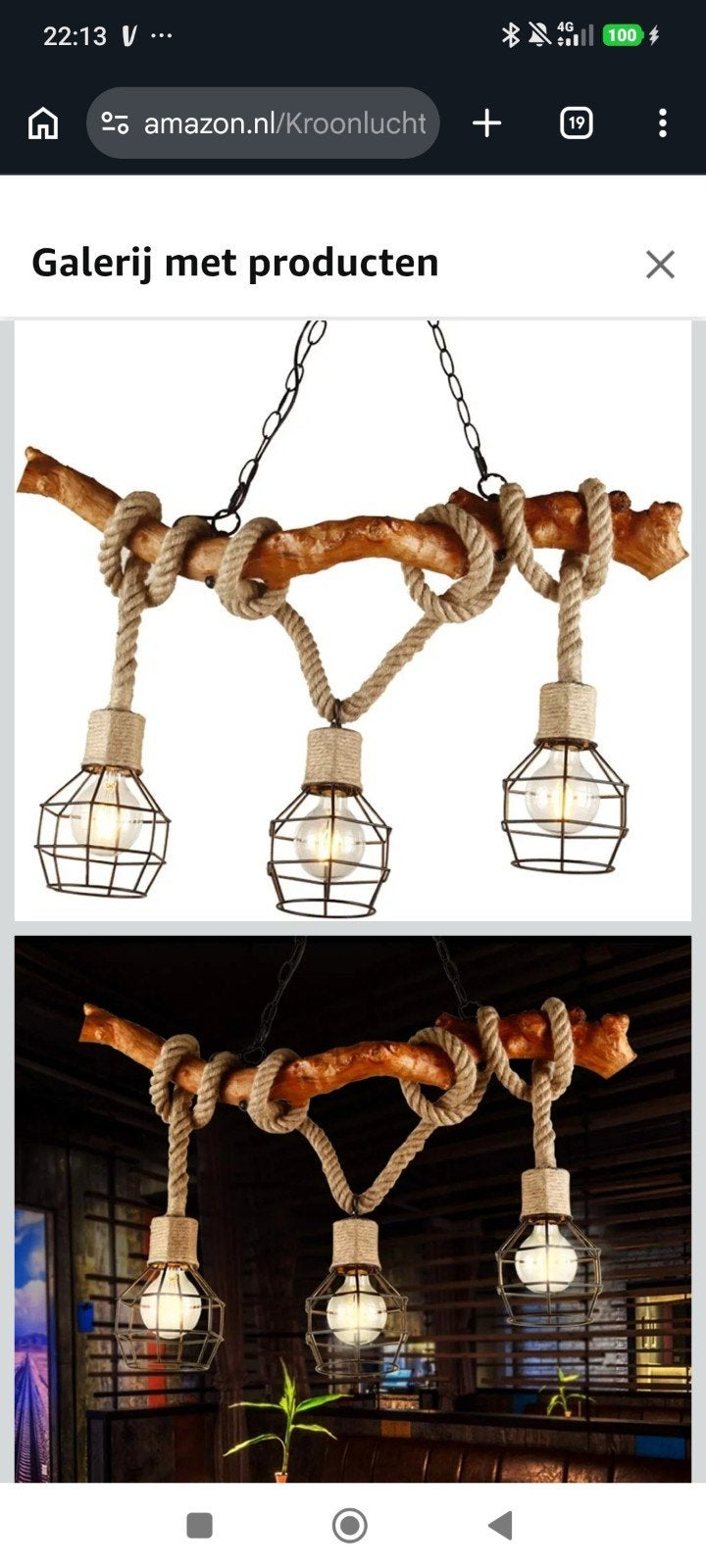 Rustieke Hanglamp met 3 Kooi Lampenkappen en Touw, Ophalen of Verzenden