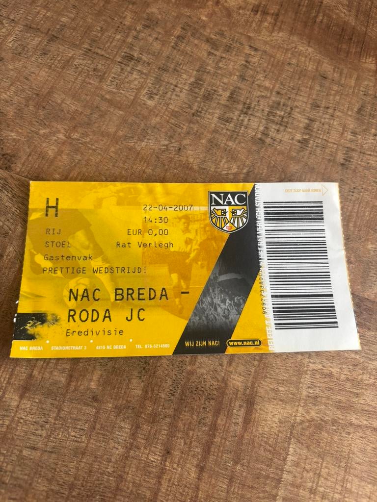 NAC Breda - Roda JC Ticket 22-04-2007, Ophalen of Verzenden, Roda JC, Overige typen