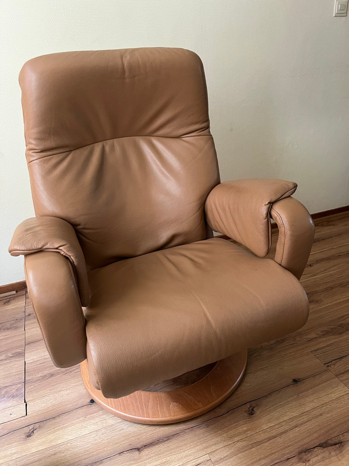 Elastoform comfortabele  leren relaxfauteuil - Bruin, Huis en Inrichting, Ophalen, Gebruikt, 75 tot 100 cm, 50 tot 75 cm